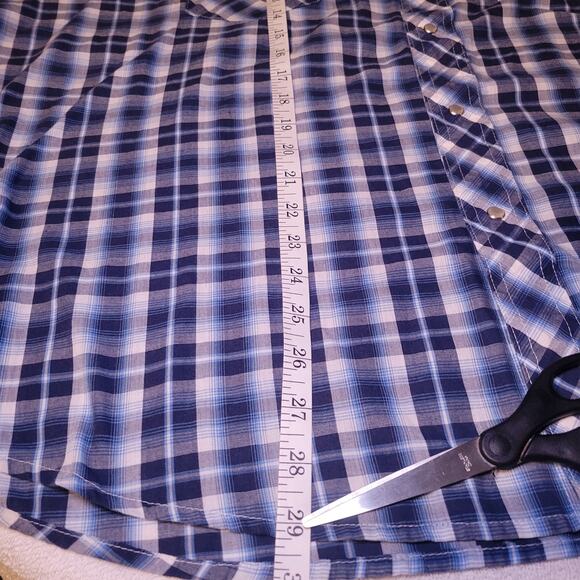 Wrangler Pearl Snap Western Blue White Plaid Short Sleeve Men's Shirt 2XL - Picture 5 of 5